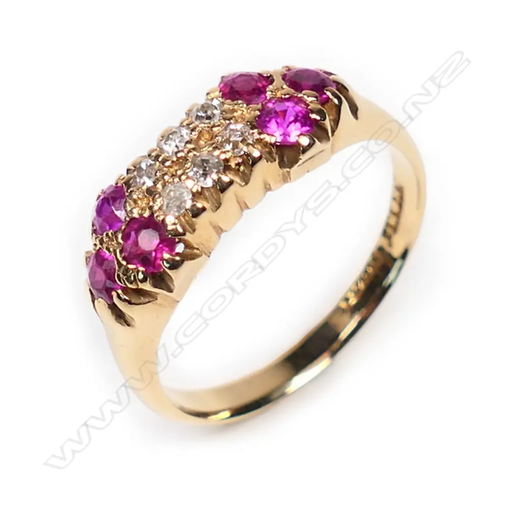 Adolph Kohn (Auckland) 18ct gold ruby and diamond ring, Image 1++